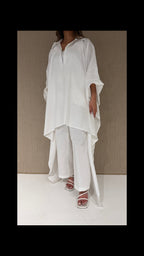 White kaftan, linen top with matching pants