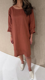 Red linen dress