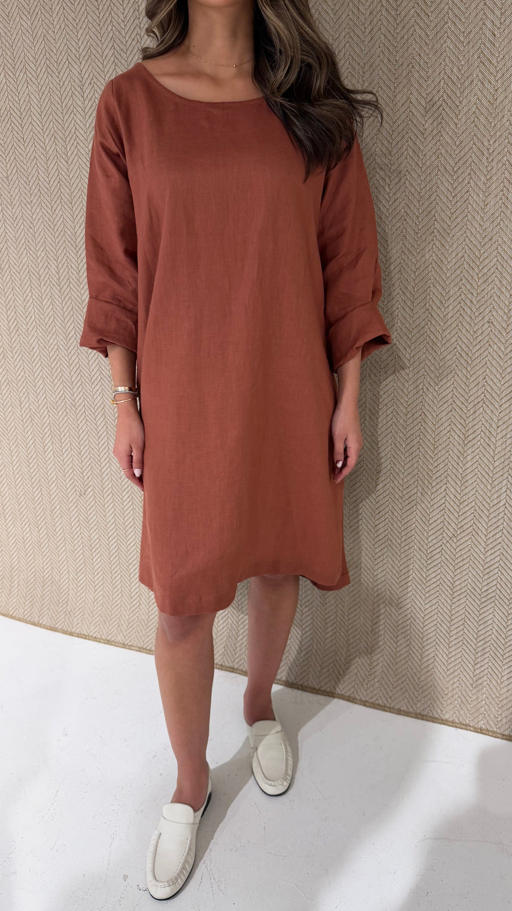 Red linen dress