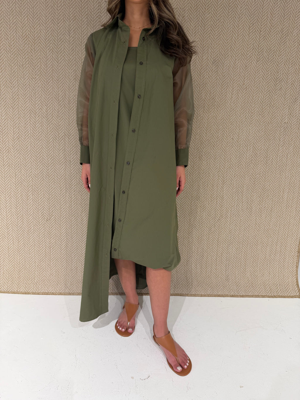 Army green overlap dress