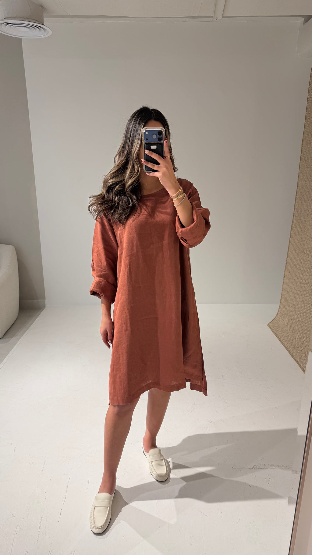 Red linen dress