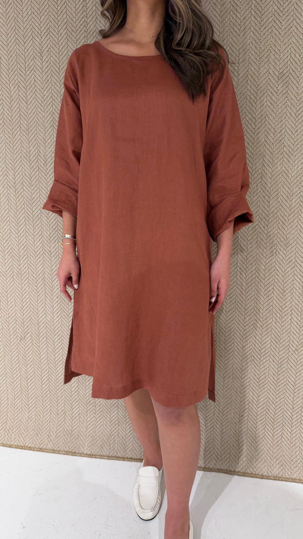 Red linen dress
