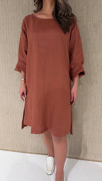 Red linen dress