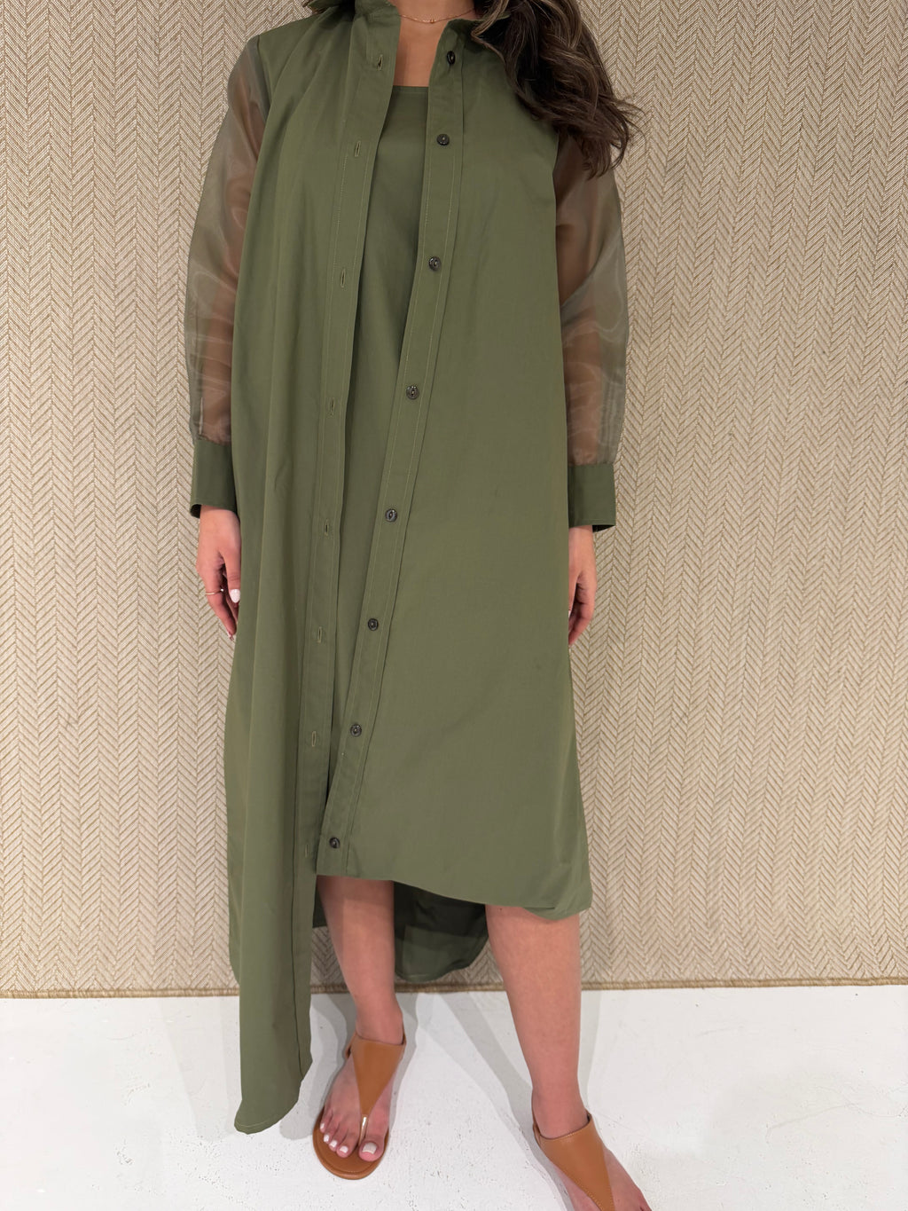 Army green overlap dress