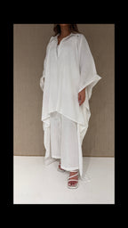 White kaftan, linen top with matching pants